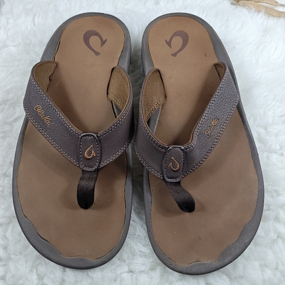 Olukai Ohana Brown Flip Flops Sandals — Men’s Size 12 - Picture 2 of 11